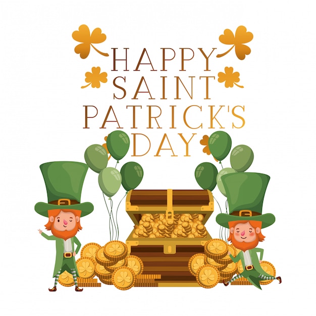 Happy saint patricks day label with leprechauns character