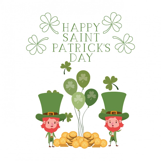 Happy saint patricks day label with leprechauns character