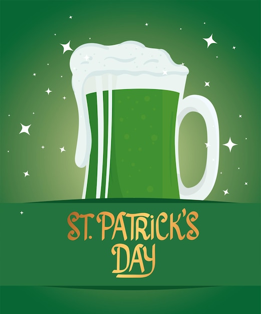 Vector happy saint patricks day lettering with beer green  illustration