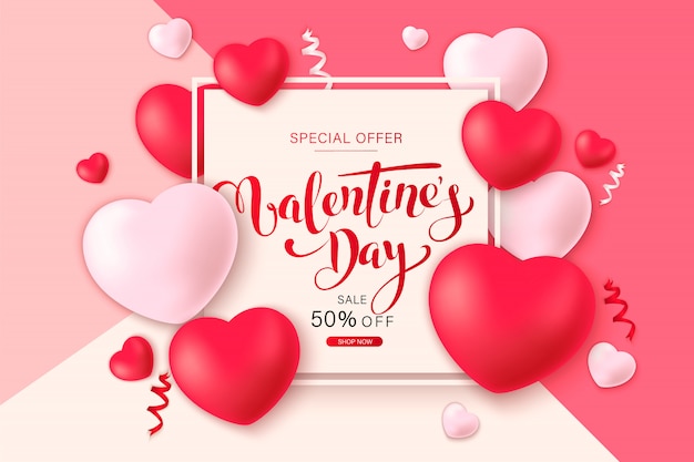Vector happy saint valentine's day banner with decoration hearts
