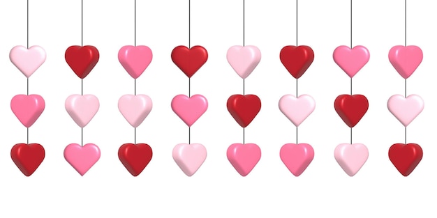 Вектор С днем святого валентина карта висит розовые и красные 3d сердца длинный шаблон заголовка баннера