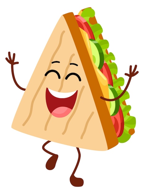 Personaggio sandwich felice che salta mascotte fast food
