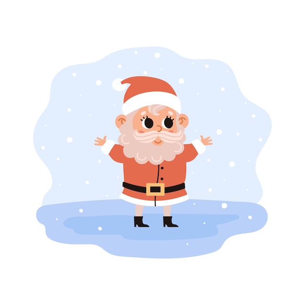 눈 덮인 북극에서 행복 한 산타 클로스 귀여운 벡터 캐릭터 축제 산타