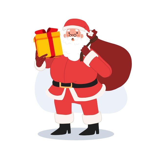 Happy Santa claus is holding gift box Vector illustration