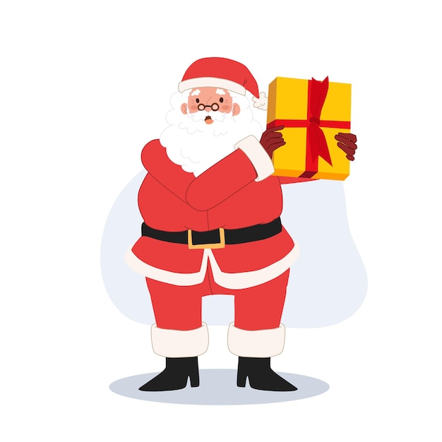 Happy Santa claus is showing gift box Vector illustration