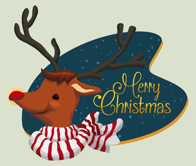 Vector happy santa's deer with beauty scarf waiting for santa claus to deliver the xmas gifts