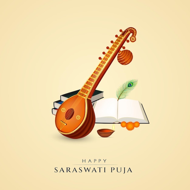 Vector happy saraswathi puja social media post