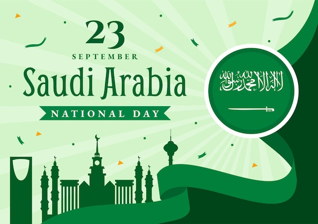 Happy Saudi Arabia National Day Vector Illustratie op 23 september met zwaaiende vlagachtergrond