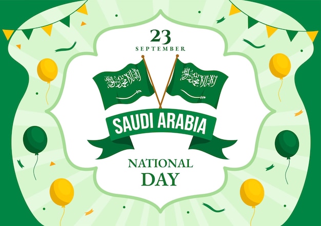 手を振る旗の背景を持つ 9 月 23 日の幸せなサウジアラビア建国記念日ベクトル図