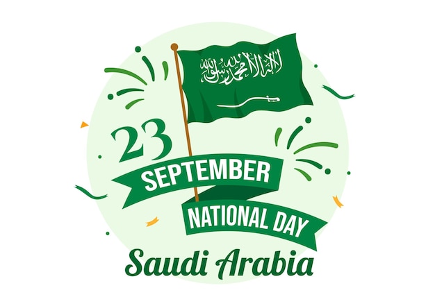 Vector happy saudi arabia national day vector illustration on september 23 with waving flag background