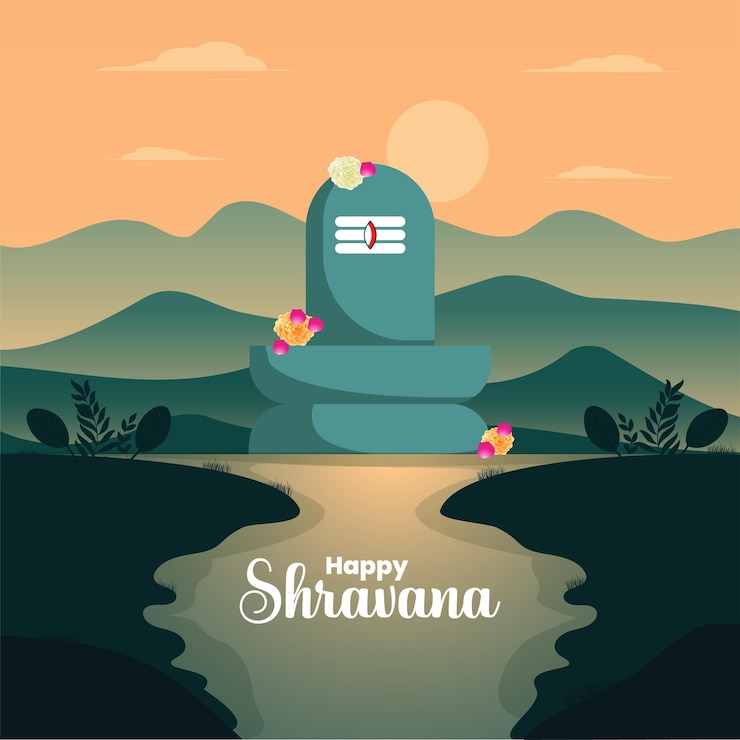 वेक्टर happy sawan indian festival celebration background design with lingam vector illustration