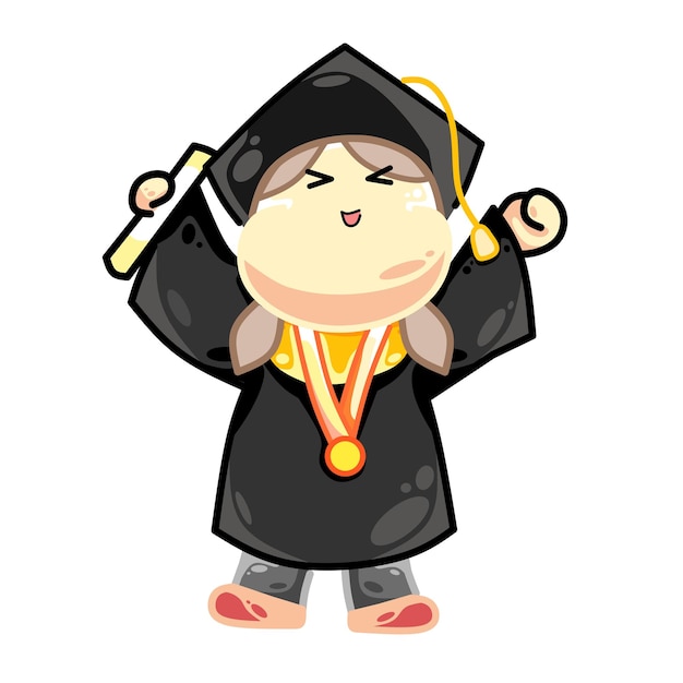 Vector happy school graduation of white skinned girl student