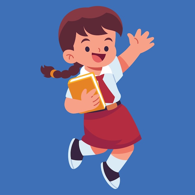 Happy Schoolgirl Leaping with Book Joyful Illustration Back to School Cheerful Student Jumping