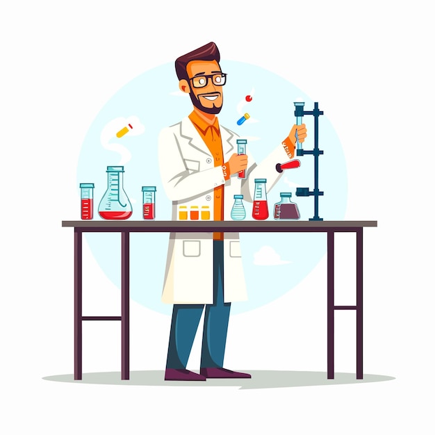 Vettore happy_scientist_make_experiments_in_lab_vector