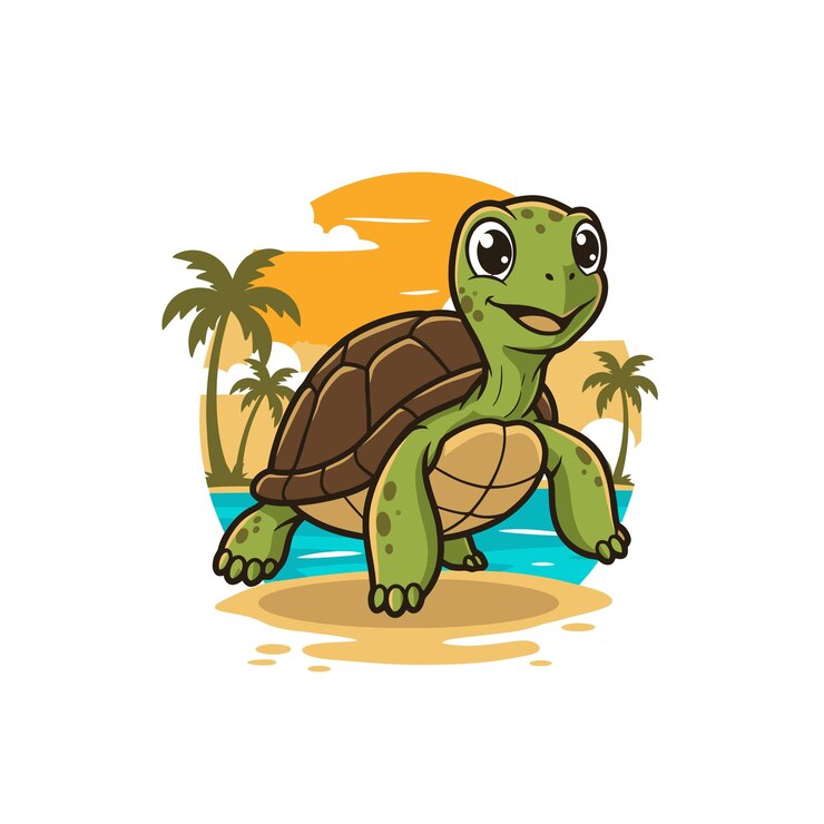 Vector happy sea turtle sunset
