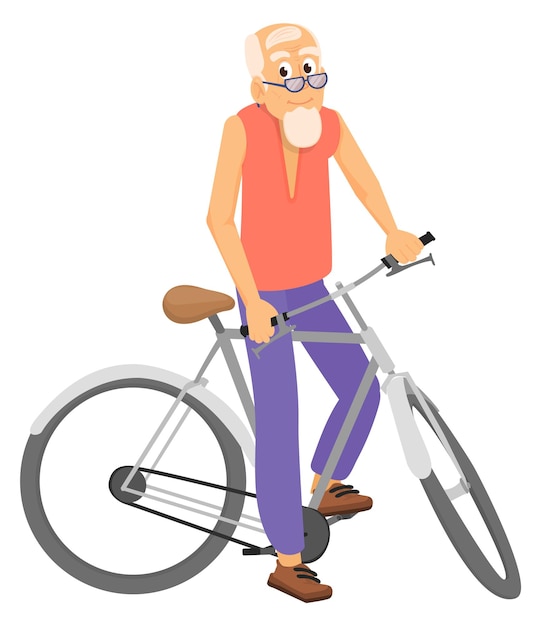 Vector happy senior on bicycle smiling old man activity