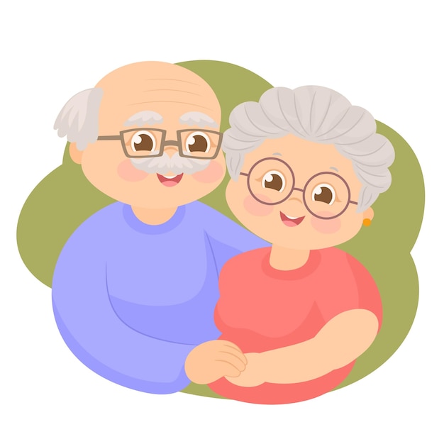 Vector happy senior couple in love holding hands with tender