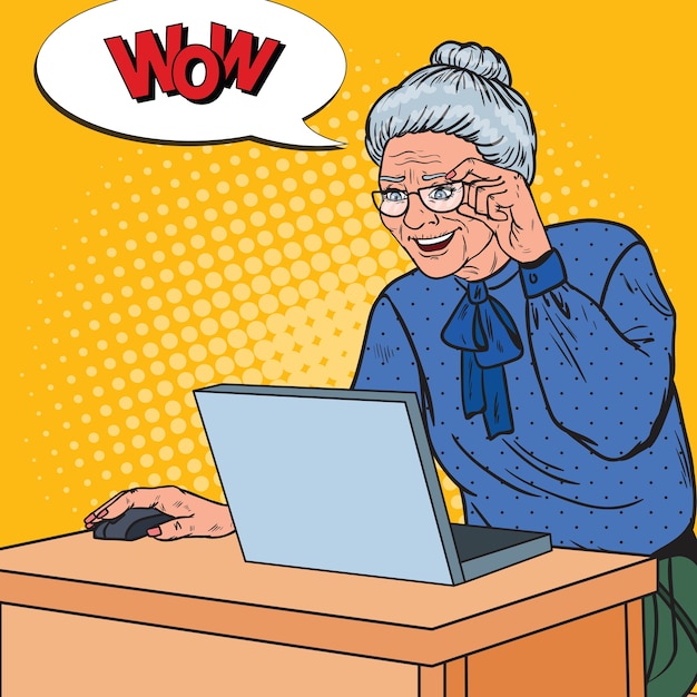 Happy Senior Woman Using Laptop