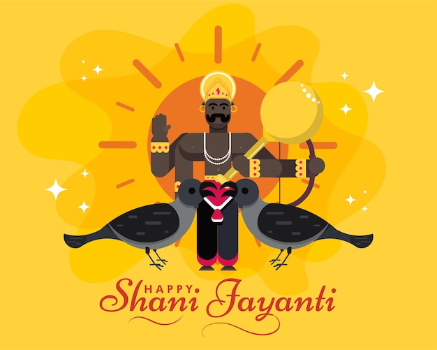 Happy shani jayanti diwas hindu festival celebration greeting wishes poster crow vector