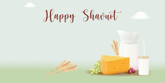 Happy Shavuot Template Banner с векторной иллюстрацией еврейского праздника в 3D-стиле