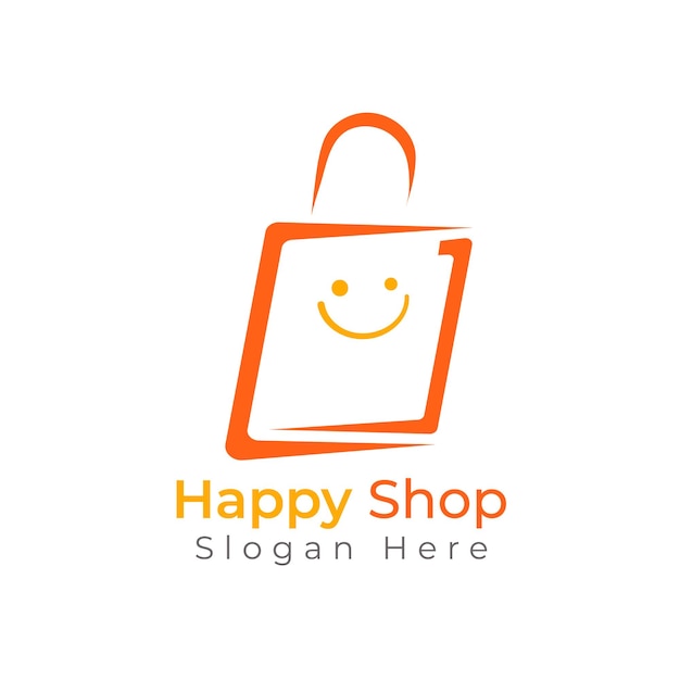 Happy shop ecommerce logo design concept vector illustration