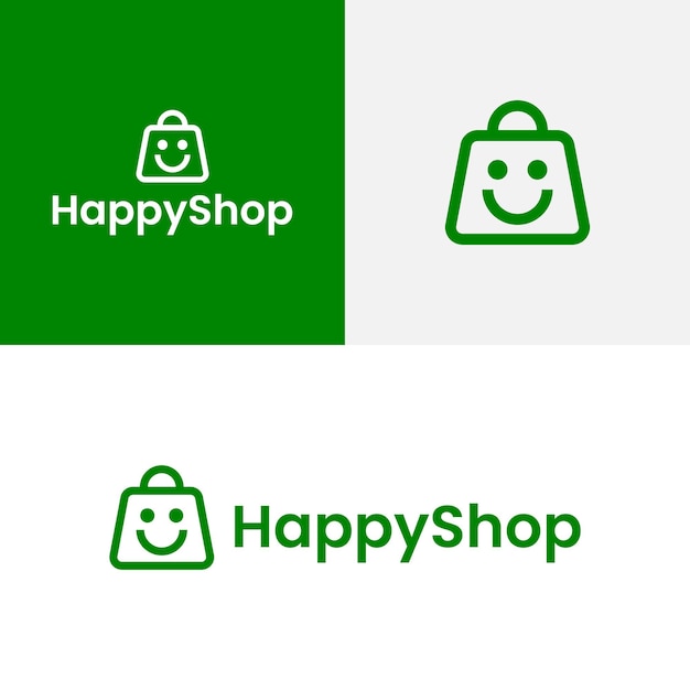 happy shop smile bag creative logo design