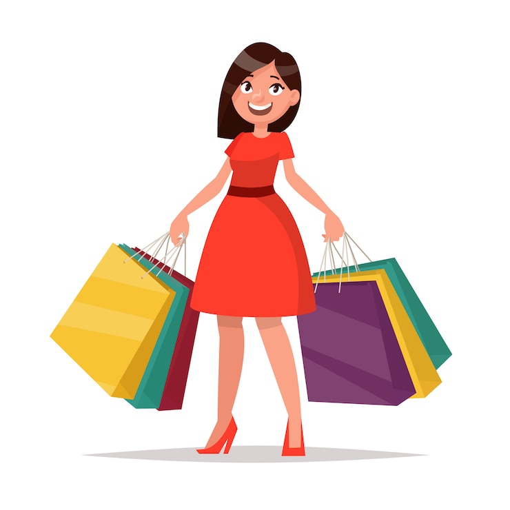 Vector happy shopper. the girl holds packages. big sale.   illustration