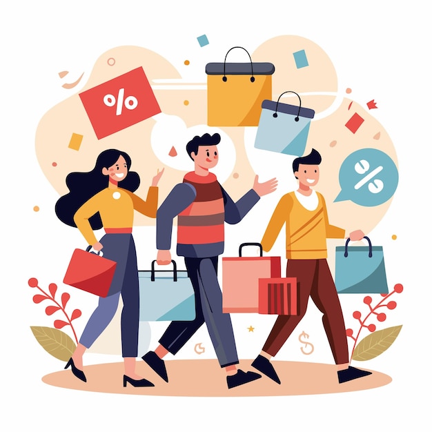 happy shoppers enjoying big discounts and sales