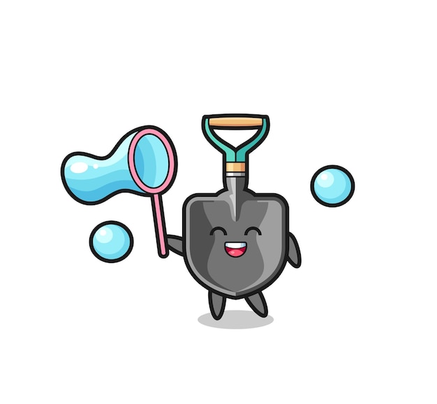 Happy shovel cartoon playing soap bubble cute design