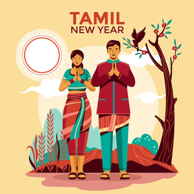 Vettore buon anno nuovo singalese e tamil
