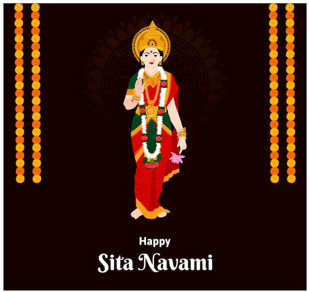 Счастливый сита навами индийский индуистский фестиваль празднование векторный дизайн