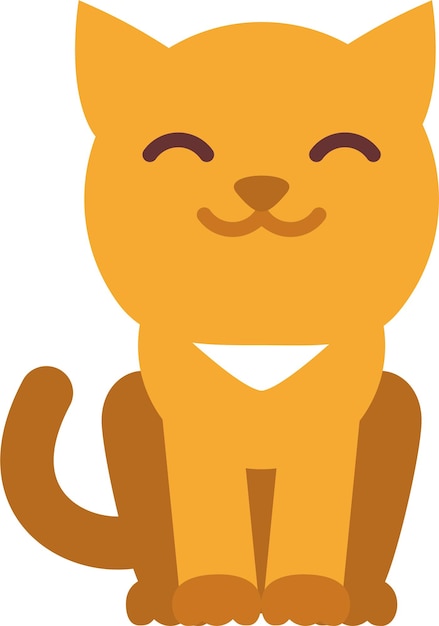 Happy Sitting Red Orange Cat with White Chest Collar in Flat Style