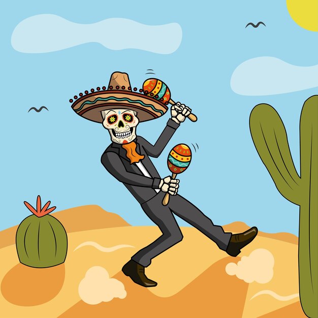Vector happy skull personage speelt maracas cinco de mayo vector illustratie