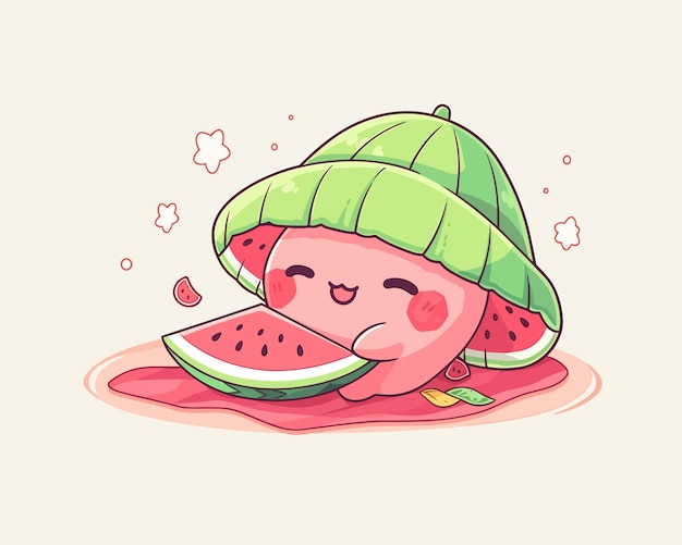 Vector a happy slice of watermelon spending the day at the beach