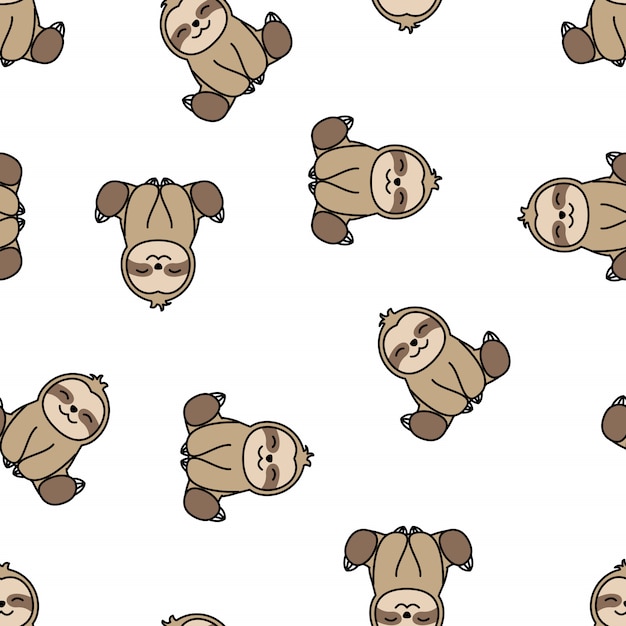 Happy sloth sitting cartoon seamless pattern