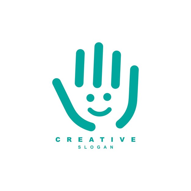 Happy smile face hand finger logo design