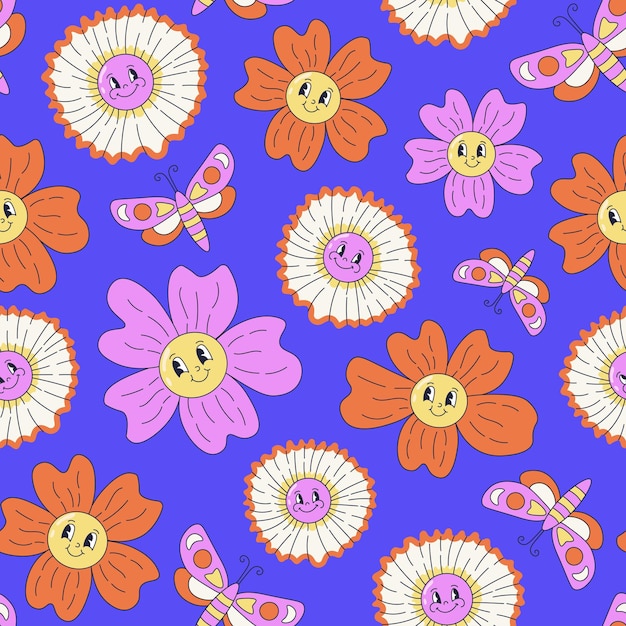 Happy smile flower seamless pattern