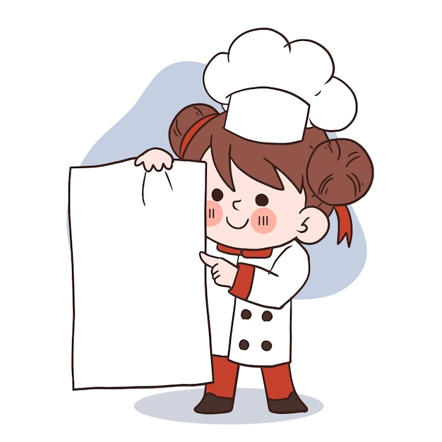 Vector happy smile little girl chefkid cooking conceptdoodle hand drawn vector illustration