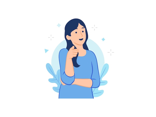 Happy smiling cheerful woman pointing fingers at you and front camera concept illustration