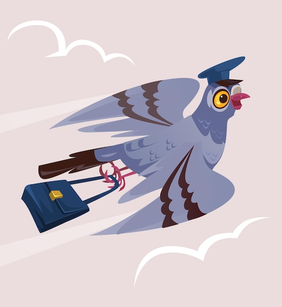 Vector happy smiling dove pigeon bird postman courier character bring deliver letter mail correspondence