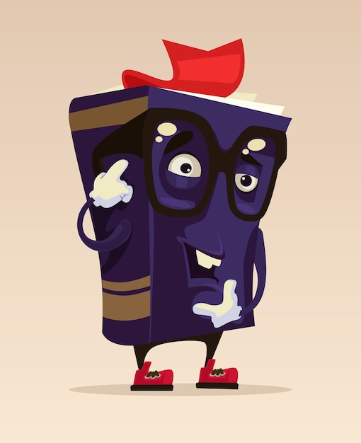 Happy smiling funny drawing smart book character mascot