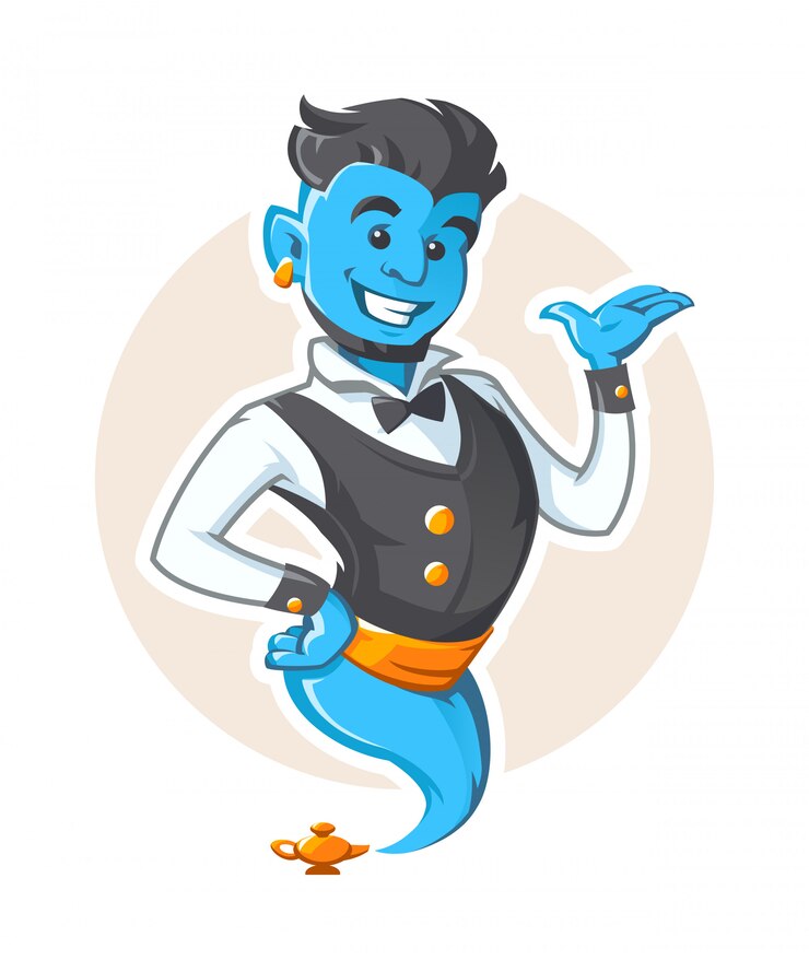 वेक्टर happy smiling genie appearing from the magic lamp