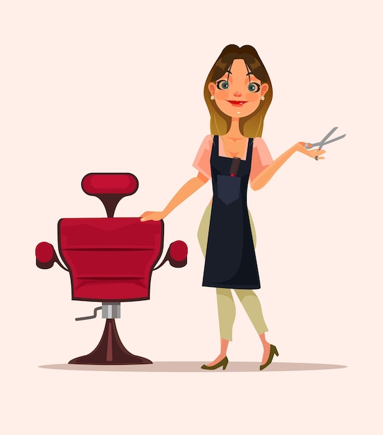 Happy smiling hairdresser woman character waiting for client