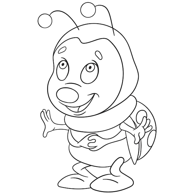 Happy smiling ladybug. Cartoon coloring book page for kids.