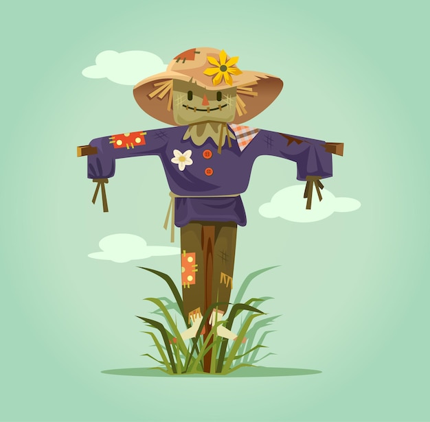 Happy smiling scarecrow character