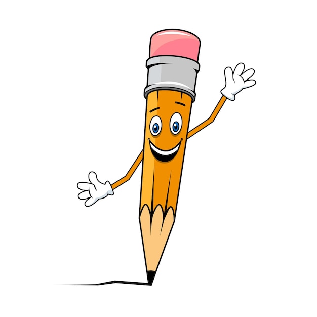 Vector happy smiling waving graphite pencil