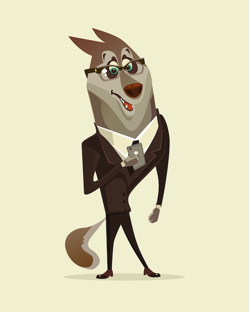 Happy smiling wolf dog businessman office worker