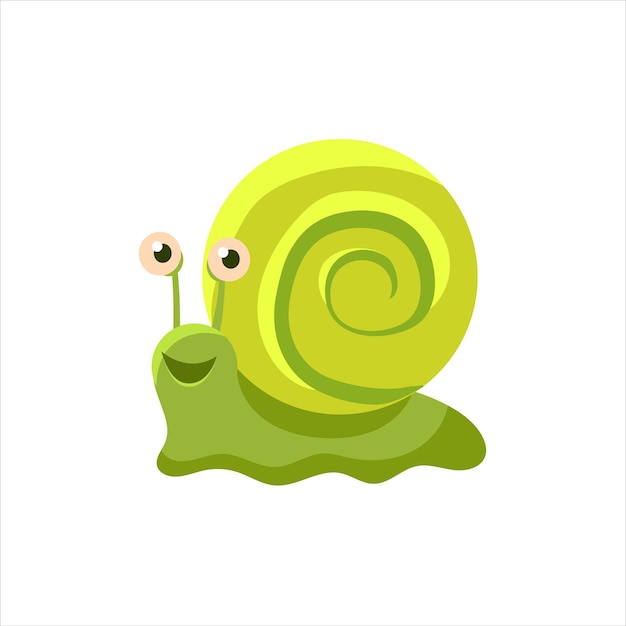 Happy Snail Childish Character Isolated Flat Colorful Vector Icon On White Background