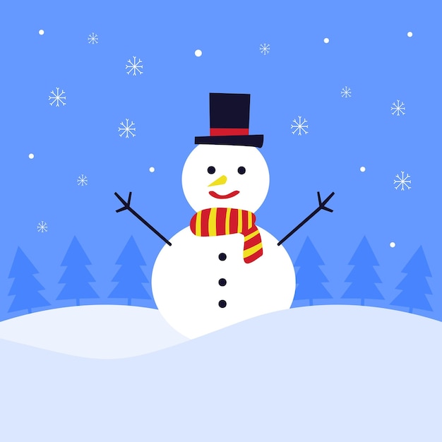 Happy snowman at snowy weather illustration flat design