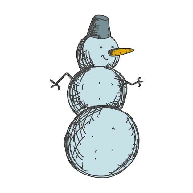 Vector happy snowman winter hand getekend